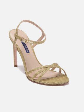 Stuart Weitzman Starla 80 Gold Metallic Glitter High-Heel Sandals - Size M8.5